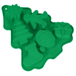 Forma de copt cu 6 modele de Craciun, silicon, verde, 18,5x22x2,5 cm