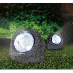 Decoratiune lampa solara LED pentru gradina, model piatra, 14,5x12,5x11cm